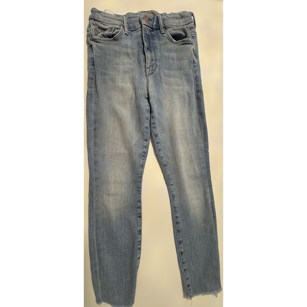 MOTHER High Waisted Looker Ankle Fray Jeans Au Revoir Light Wash Size 25